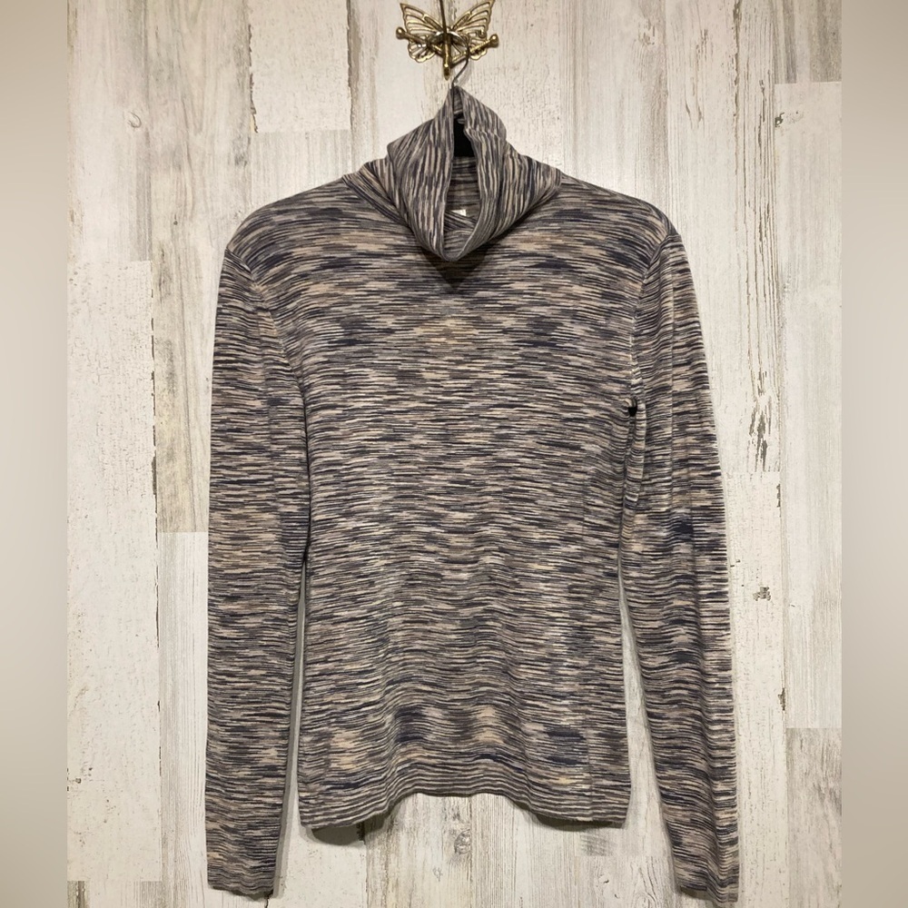 Sundance Grey Cream Marled Knit Long Sleeve Turtleneck Top Small